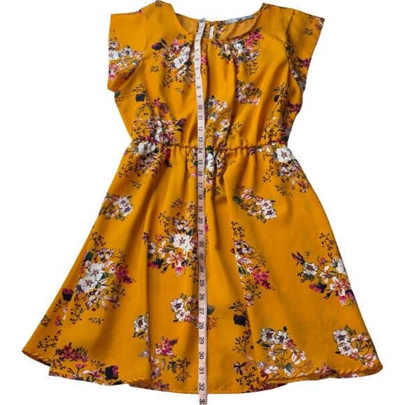 Sweet Rain Mustard Floral Dress Size L Boho Short Sleeve - Picture 5 of 8